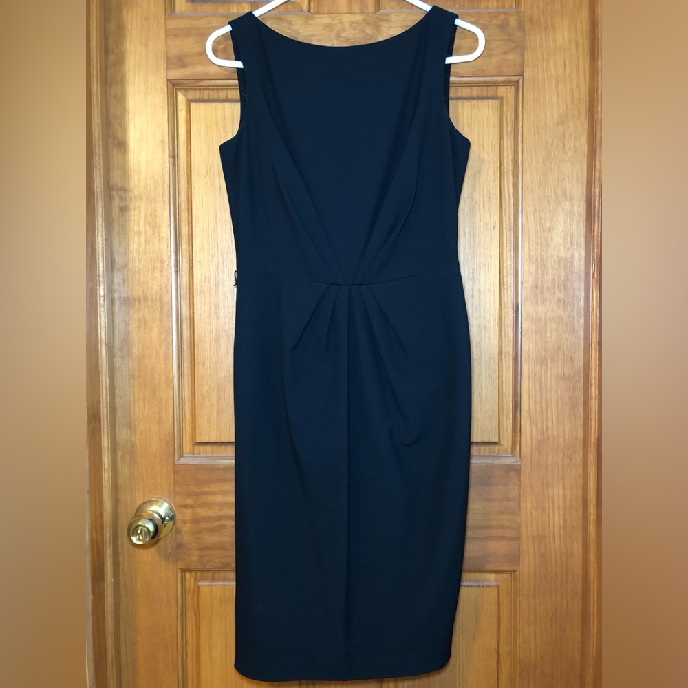 MAGGY LONDON Sleeveless Black Dress With Gathered Waist In Center, Size 6